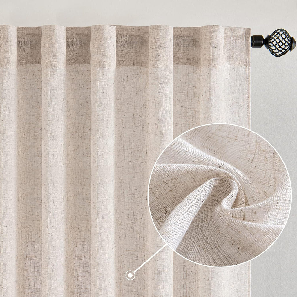 MIULEE Natural White Linen Curtains 52x90 Inch Long 2 Panels for Bedroom