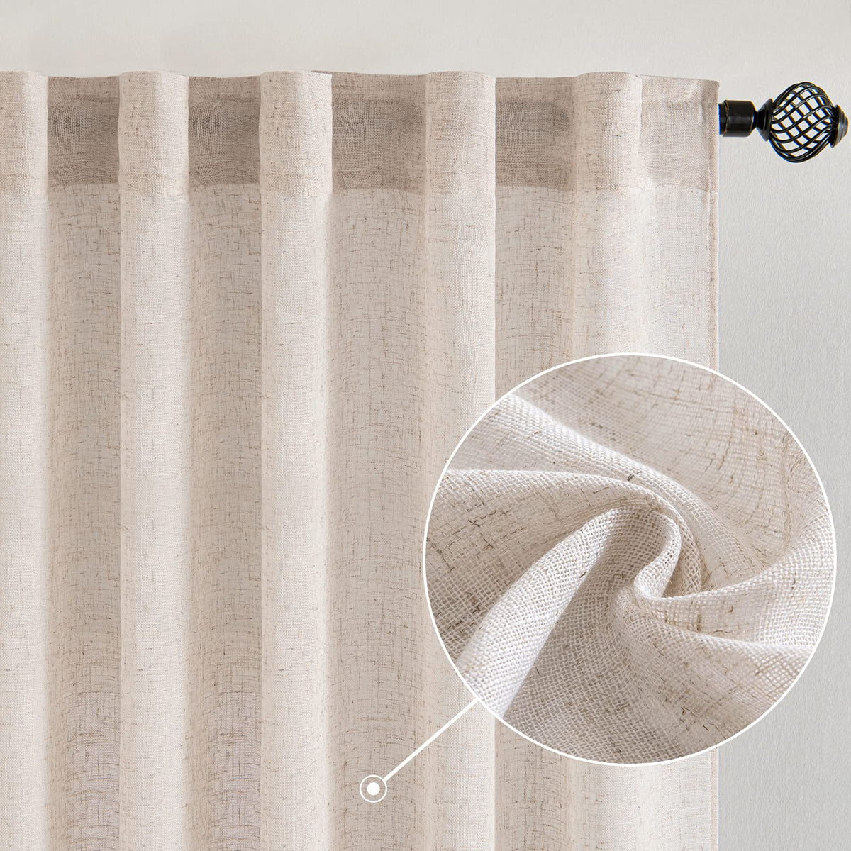 MIULEE Taupe Linen Curtains 52x84 Inch Length for Bedroom and Living Room