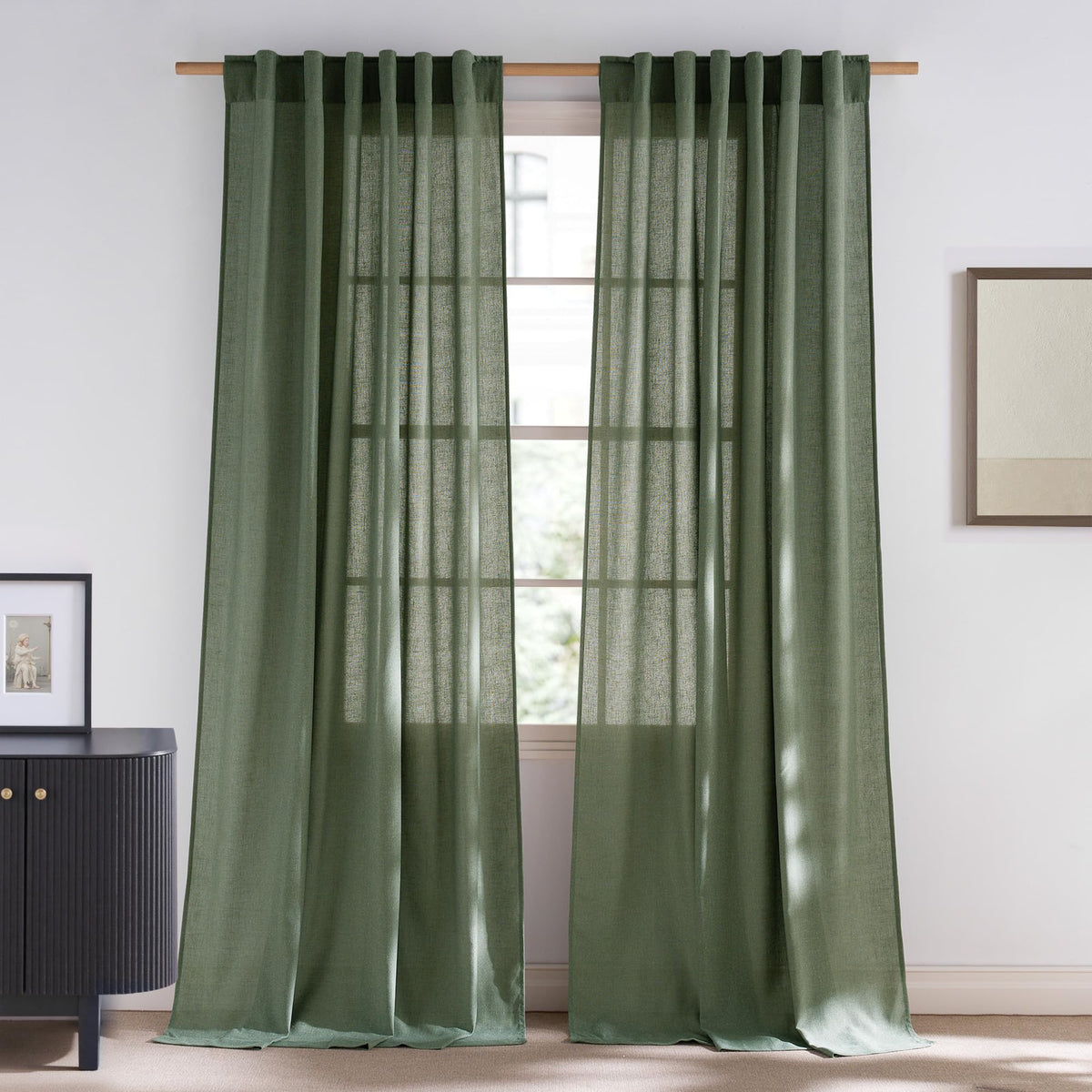 NICETOWN Flax Sheer Linen Curtains for Living Room 95 inch Long 2 Panels, Rod Pocket & Back Tab Semi Sheer Drapes Privacy Added with Light Filtering for Bedroom/Living Room, Natural, W55 x L95