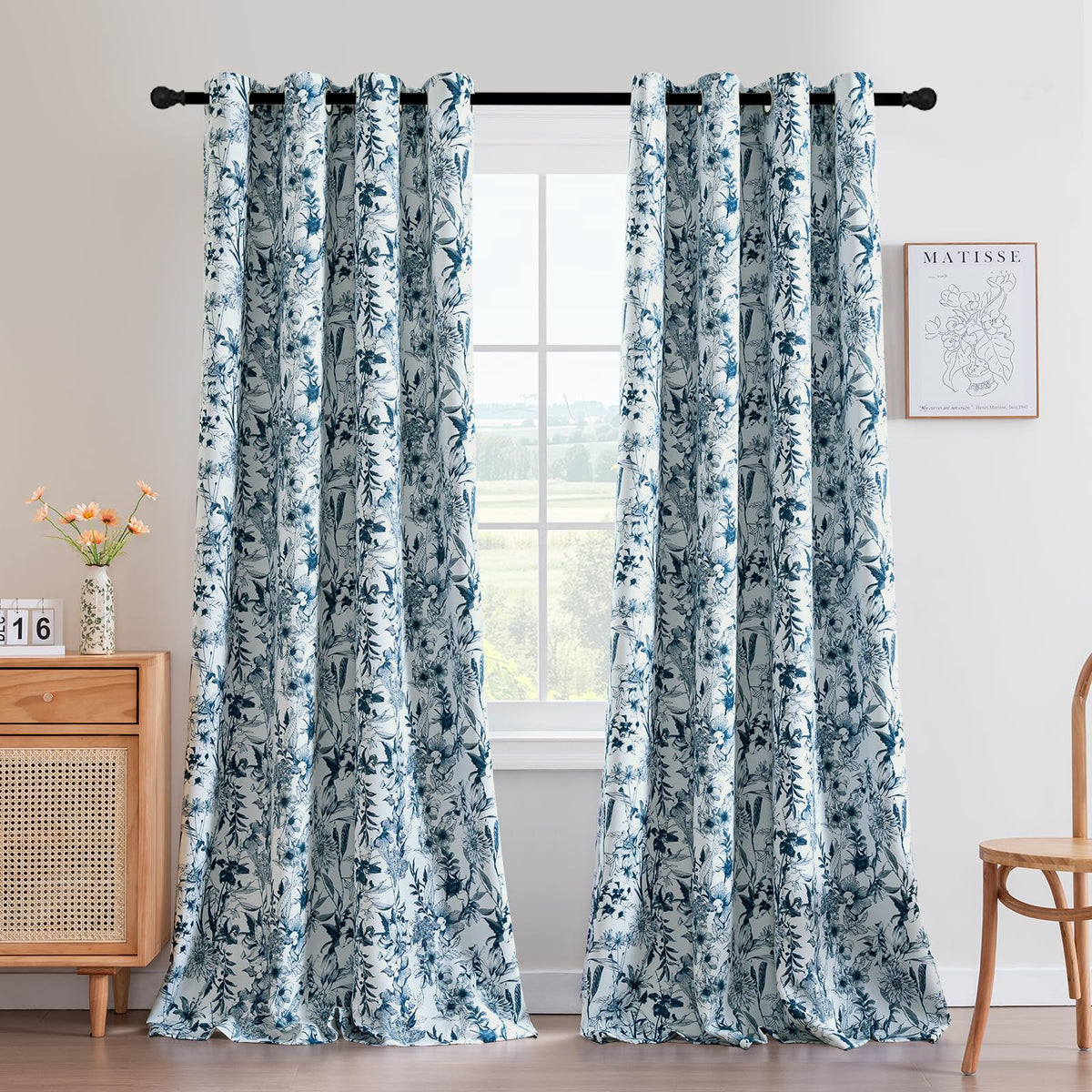 H.VERSAILTEX Blackout Curtains 84 Inch Length 2 Panels Set Floral Print Curtain Drapes for Living Room Thermal Insulated Grommet Window Curtains for Bedroom - Traditional Floral in Sage and Brown