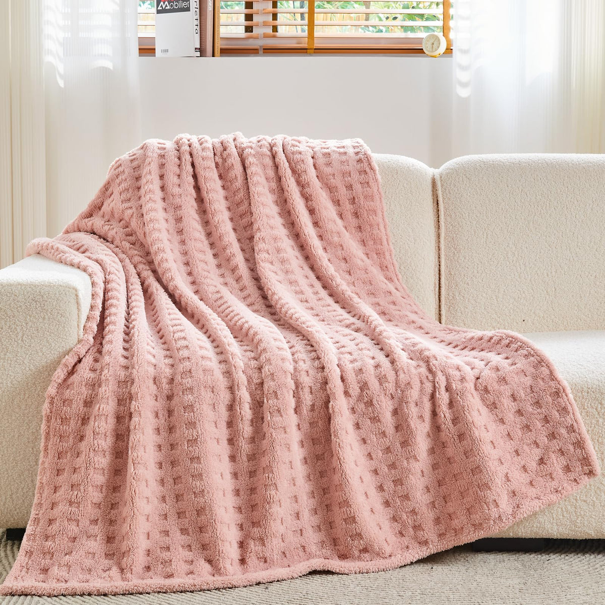 NEWCOSPLAY 3D Checkered Flannel Throw Blanket, Ivory Checkered, 50"x70"