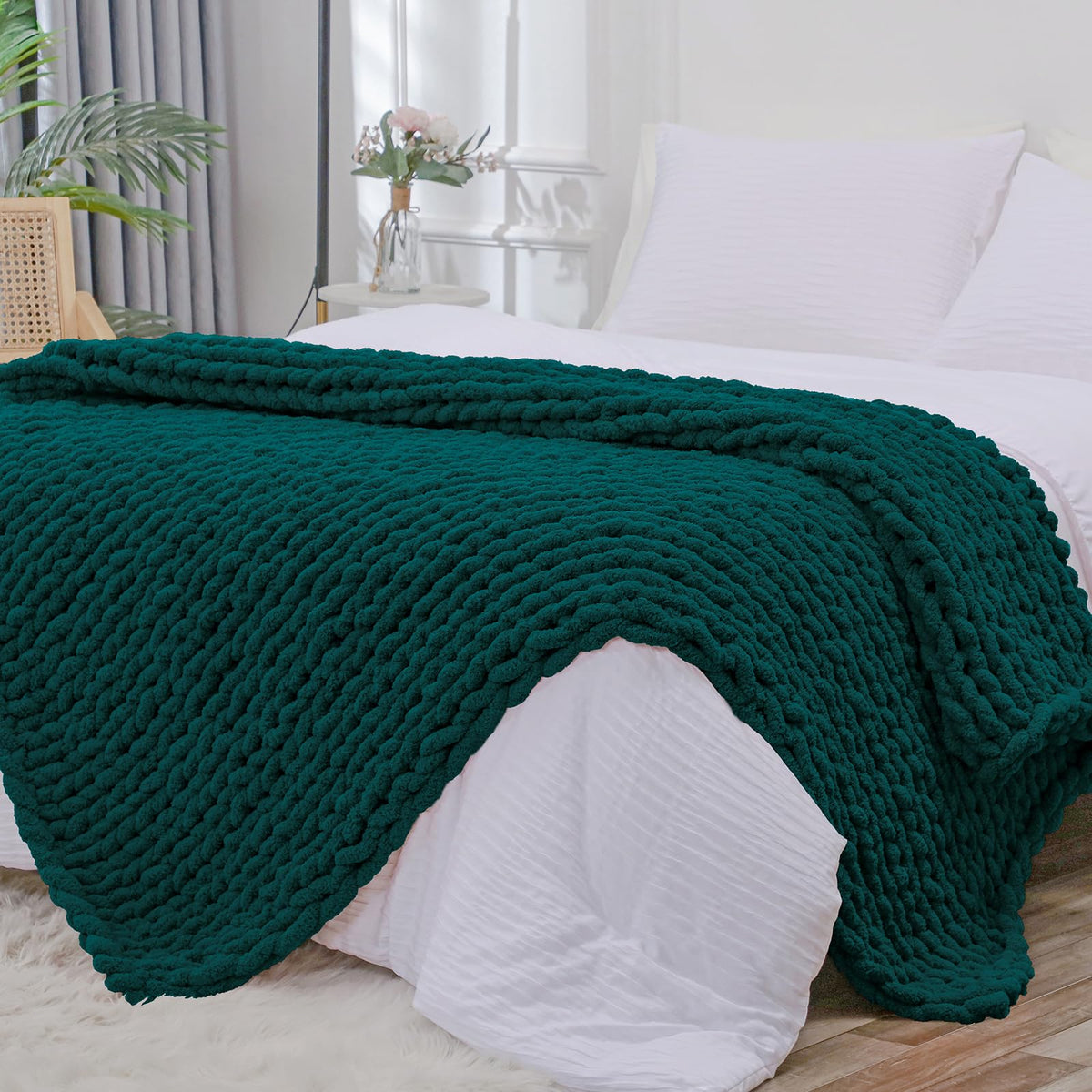 Bigacogo Chunky Knit Throw Blanket for Couch, 40x60 inches, Beige