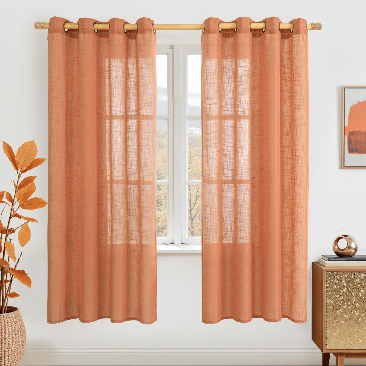 LAMIT Cream Ivory Linen Semi Sheer Curtains 84 inch Length for Bedroom
