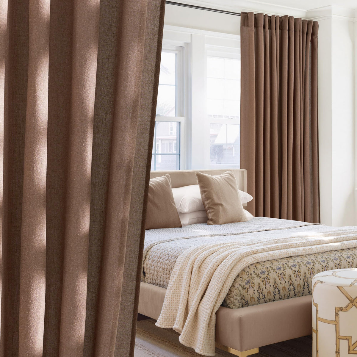 NICETOWN Flax Sheer Linen Curtains for Living Room 95 inch Long 2 Panels, Rod Pocket & Back Tab Semi Sheer Drapes Privacy Added with Light Filtering for Bedroom/Living Room, Natural, W55 x L95