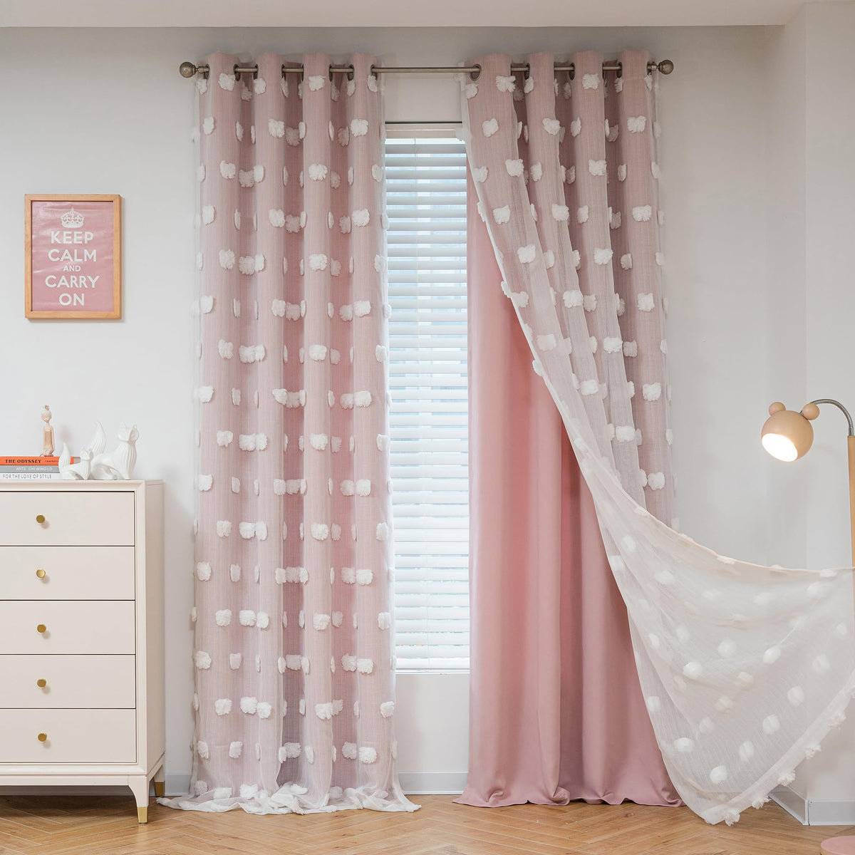 MYSKY HOME Beige Boho Curtains for Living Room 84 Inches Long Blackout Bohemian Curtains 2 Panels Beige Pom Pom Sheer Thermal Insulated Rustic Grommet Privacy Room Darkening Window Drapes 52" x 84"