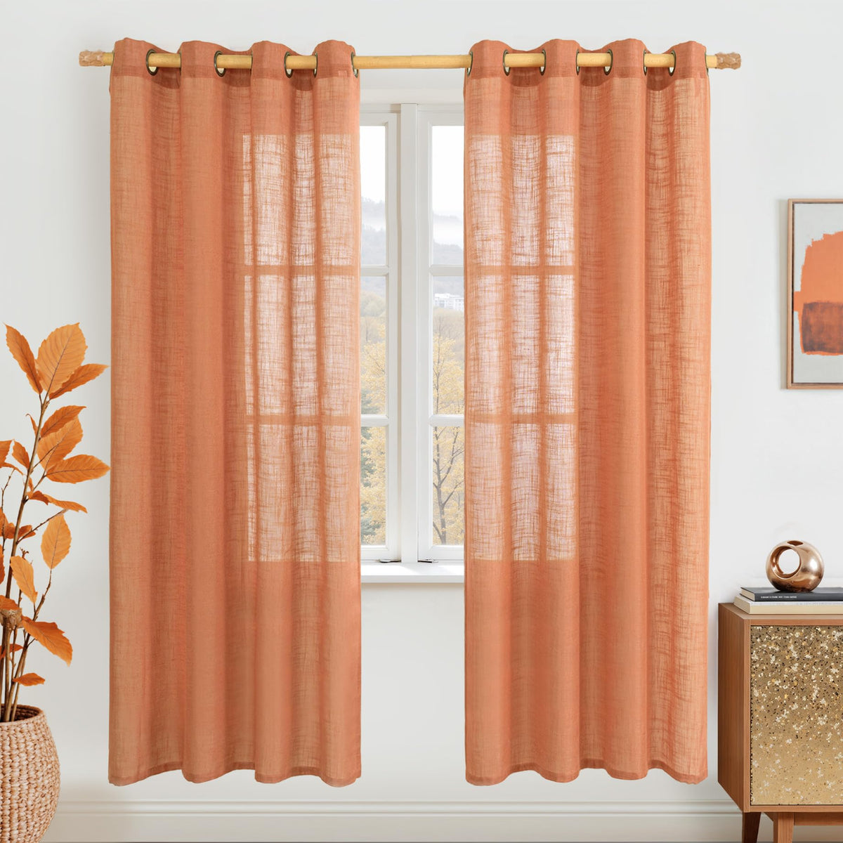 LAMIT Cream Ivory Linen Semi Sheer Curtains 84 inch Length for Bedroom