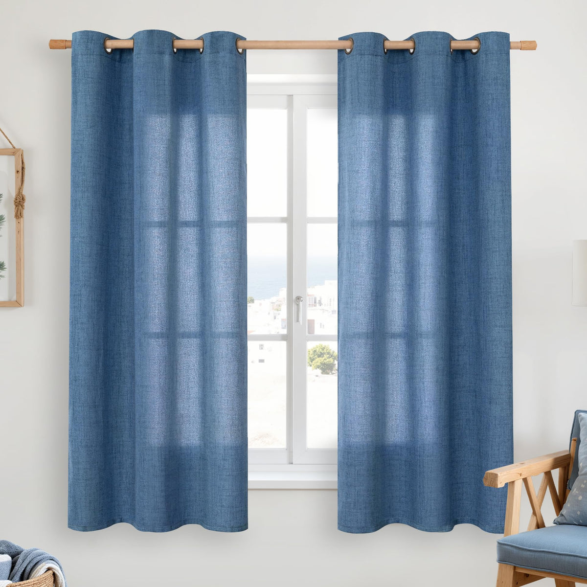YoungsTex Linen Semi Sheer Curtains 63 Inch Length, Light Filtering Drapes