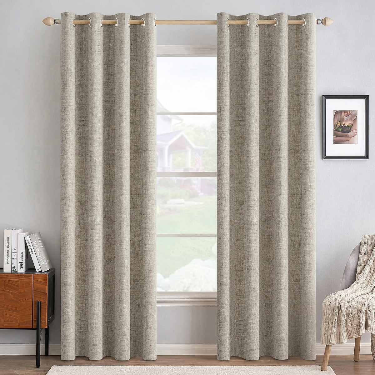 MIULEE 100% Blackout Linen Curtains for Bedroom 52x84 Inches Dusty Blue