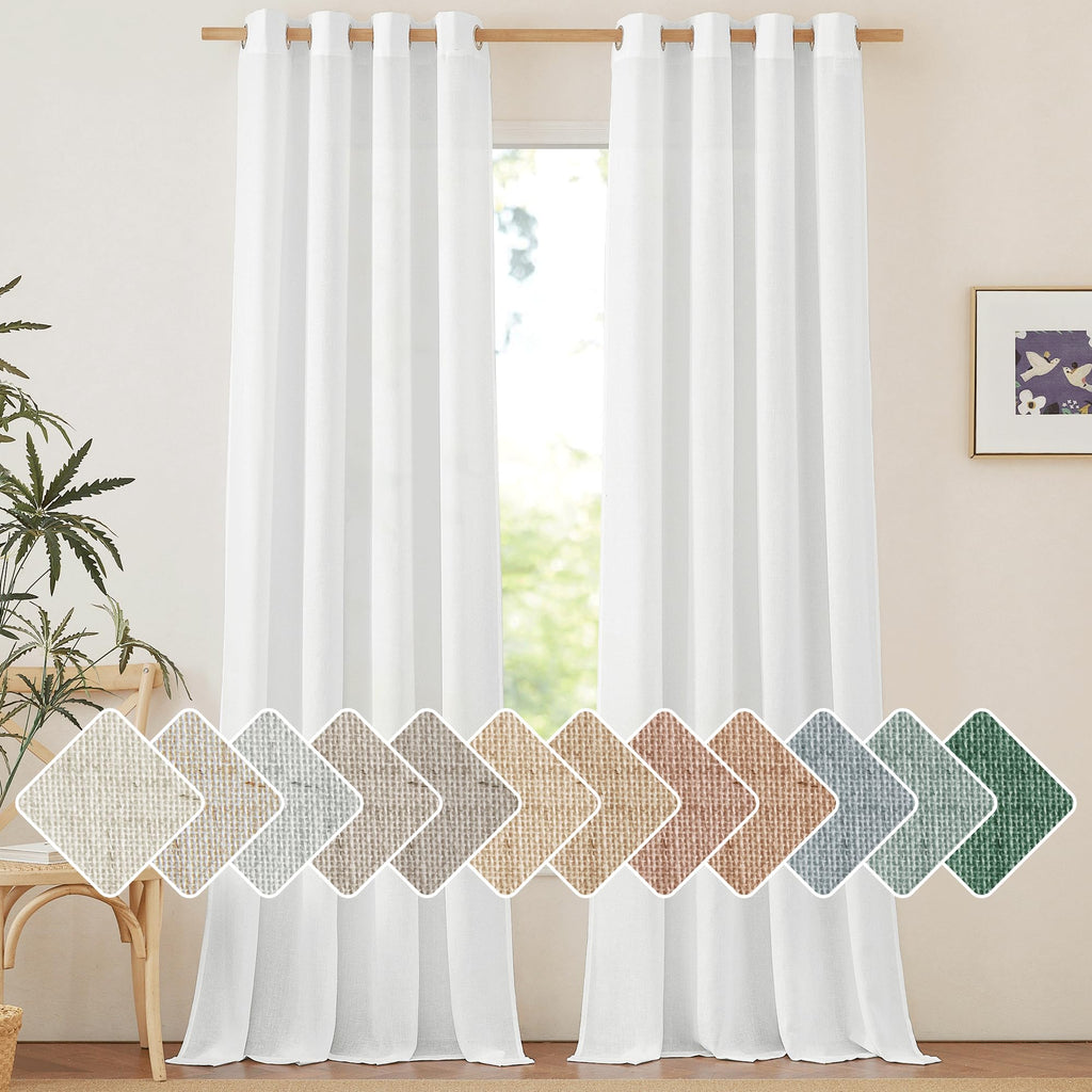 NICETOWN Natural Linen Curtains 84 inch Long 2 Panels Set, Grommet Top Thick Linen Burlap Semi Sheer Vertical Drapes Privacy Assured with Light Filtering for Bedroom/Living Room, W55 x L84