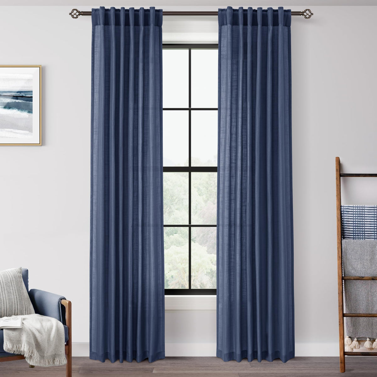 96 inch Long Linen Curtains 2 Panels for Living Room Back Tab Cream Ivory Light Filtering Semi Sheer Curtain 96 inches Long Boho Farmhouse Rustic Linen Drapes Floor to Ceiling Length 8 FT