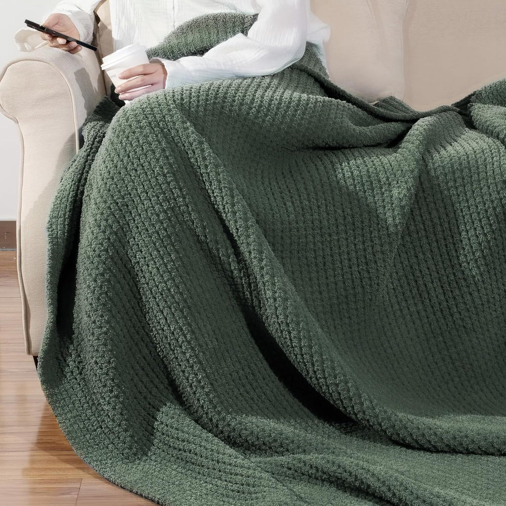 Waffle Knit Throw Blanket for Couch, Soft Cozy Chunky Knit Thick Knitted Blanket for Sofa, Bed, Gift for Women Girls Home Decor (Sage, Throw 50"x60")