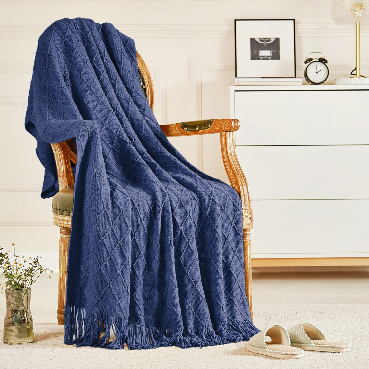 inhand Off White Knitted Throw Blanket for Couch and Bed, 50"x60"