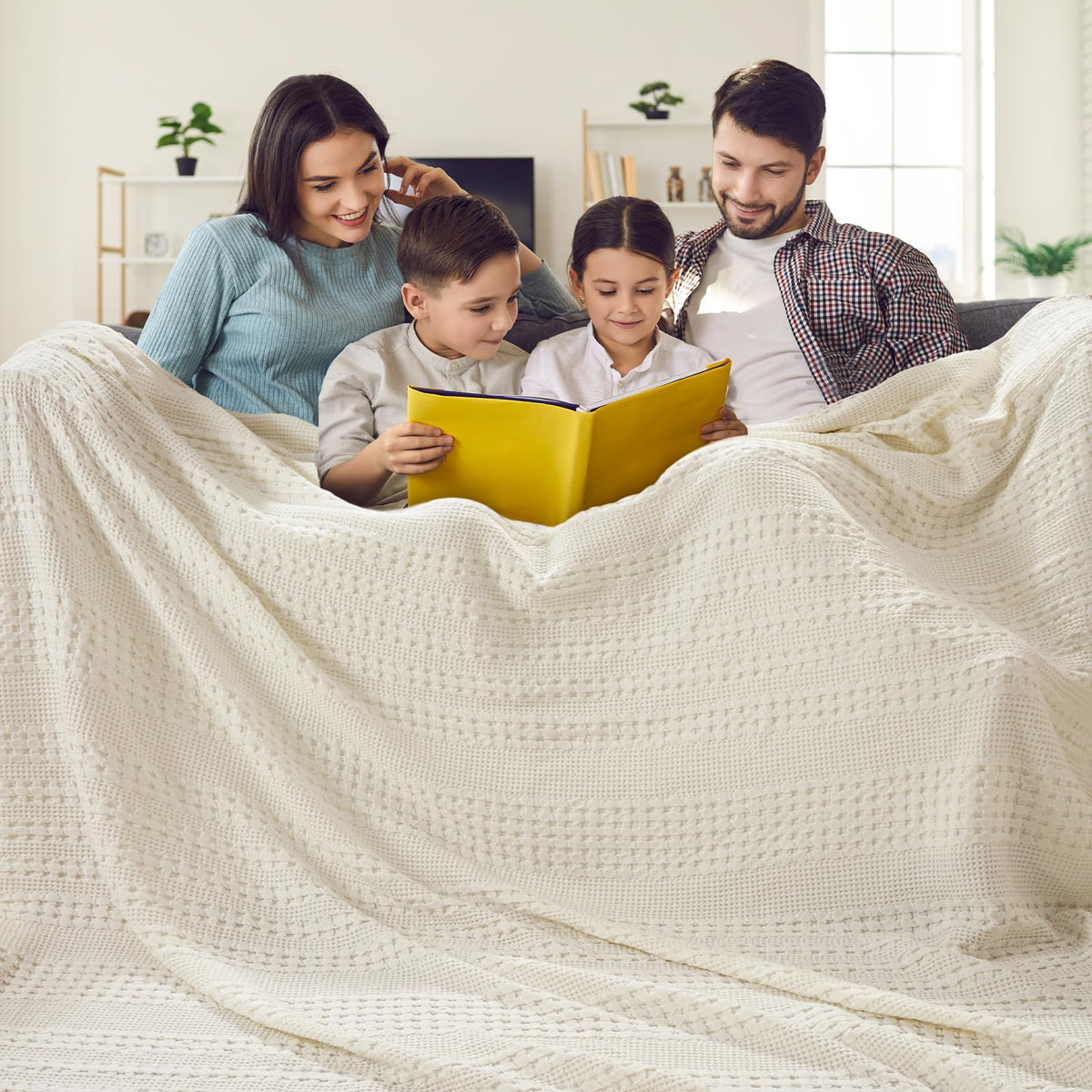 PHF Lightweight 100% Cotton Waffle Throw Blanket for Couch, Light Taupe