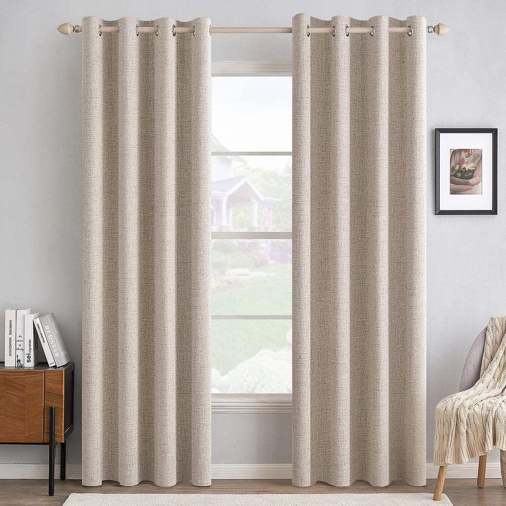 MIULEE 100% Blackout Linen Curtains for Bedroom 52x84 Inches Dusty Blue