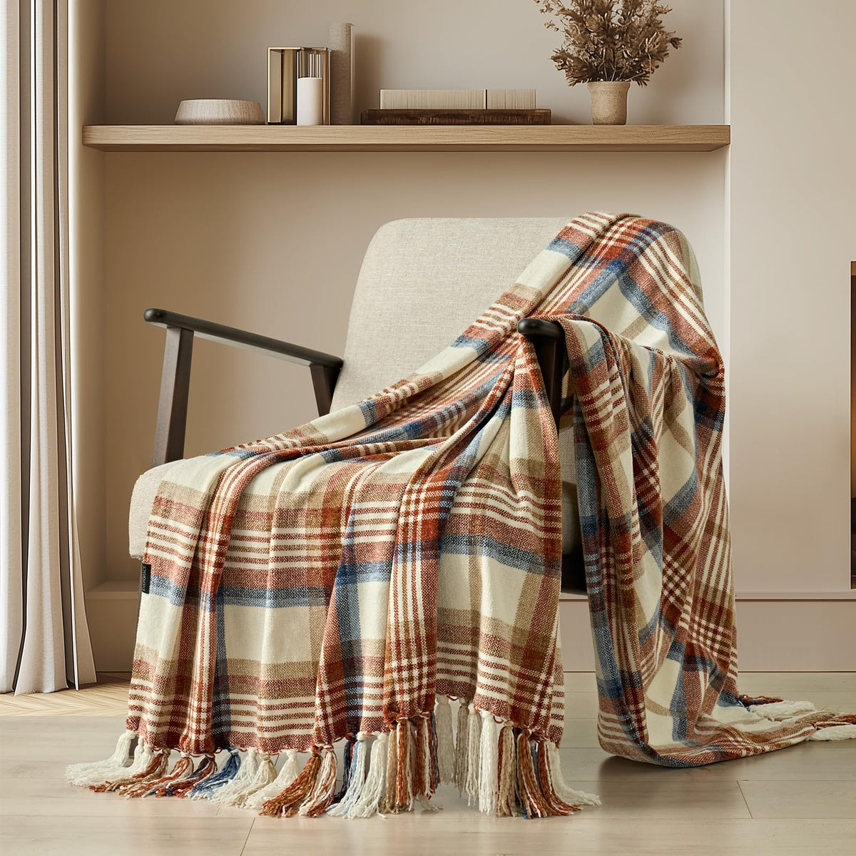 EverGrace Plaid Chenille Fall Throw Blanket, 50"x60", Harvest Orange Plaid