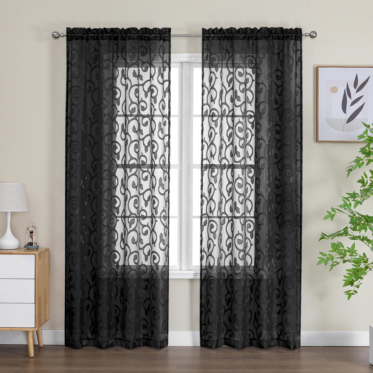 OWENIE Furman Ivory Sheer Curtains 84 inches Long for Bedroom Living Room 2 Panels Set, Jacquard Clip Light Filtering Semi Sheer Curtain Rod Pocket Window Drapes, 2 Pcs Each 40 W 84 L