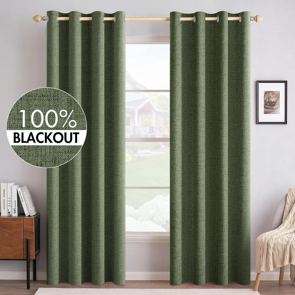 MIULEE 100% Blackout Linen Curtains for Bedroom 52x84 Inches Dusty Blue