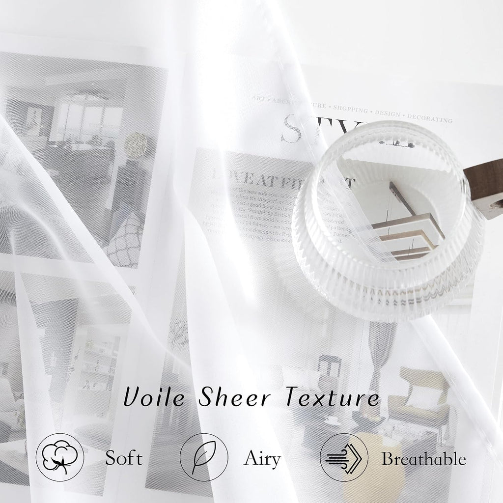NICETOWN White Sheer Curtains & Drapes 96 inches Long for Living Room - Grommet Top Solid Lightweight & Airy Gauzy Window Treatments with Light Filtering for Bedroom, 2 Panels, W54 x L96