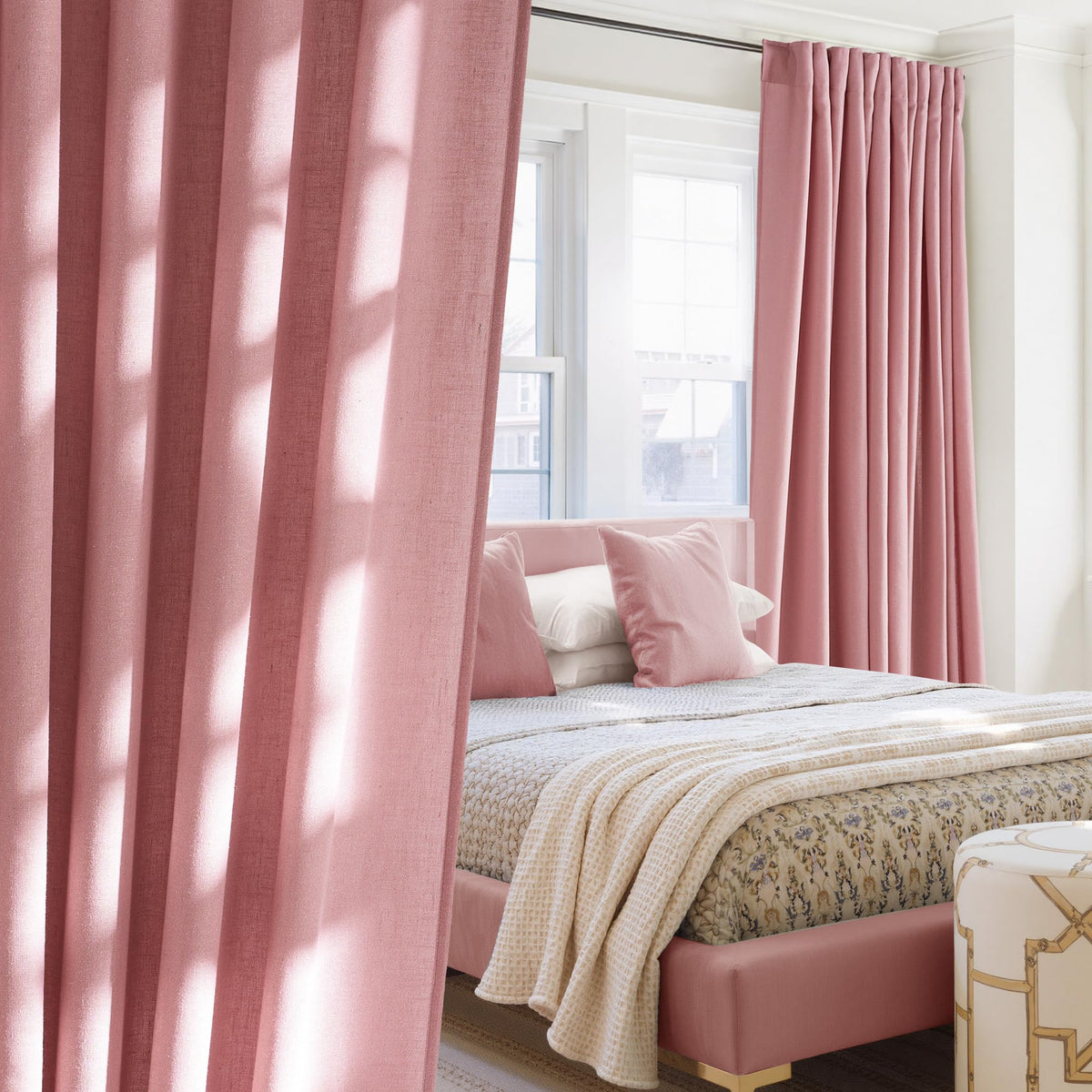NICETOWN Flax Sheer Linen Curtains for Living Room 95 inch Long 2 Panels, Rod Pocket & Back Tab Semi Sheer Drapes Privacy Added with Light Filtering for Bedroom/Living Room, Natural, W55 x L95