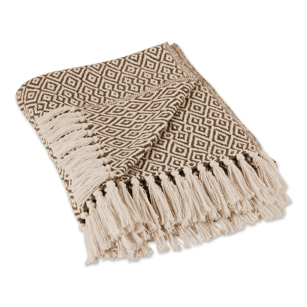 DII Rustic Farmhouse Double Diamond Woven Throw, 50x60, Stone