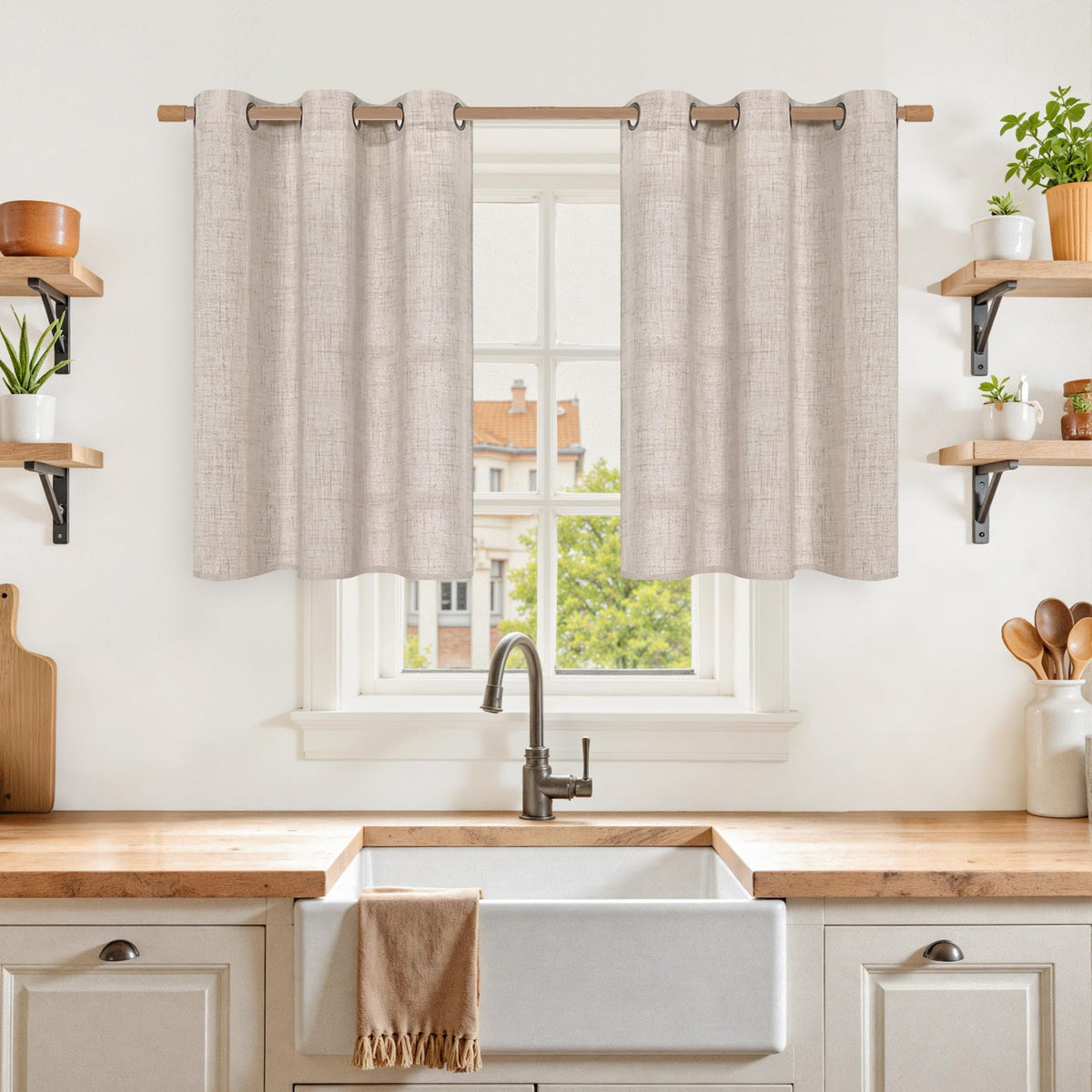 YoungsTex Linen Semi Sheer Curtains 63 Inch Length, Light Filtering Drapes