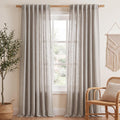 NICETOWN White Linen Sheer Curtains and Drapes 84 inches Long, Rod Pocket & Back Tab semitransparent with Light Through Vertical Window Treatments for Sliding Glass Door & Living Room, 52"W, Set of 2