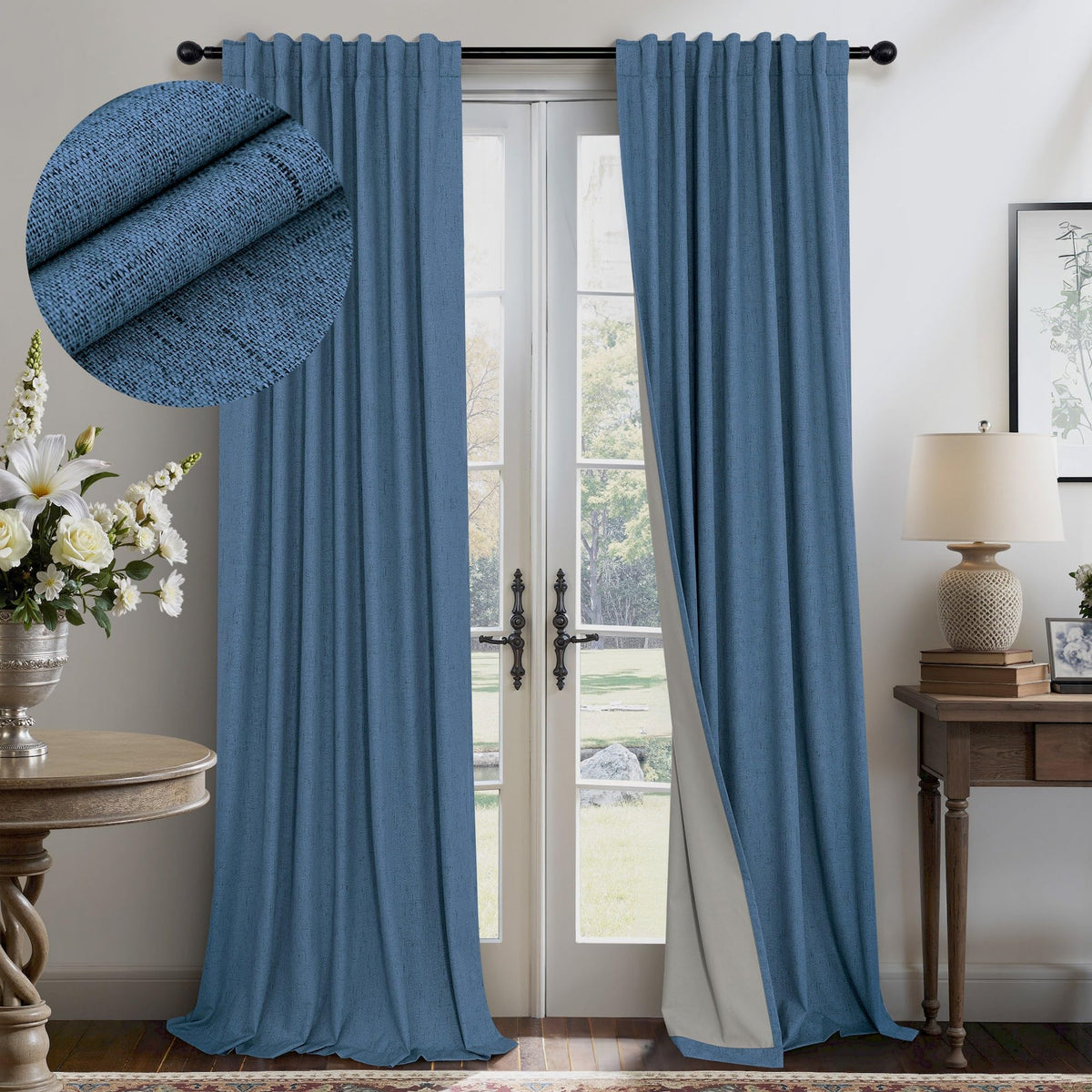 100% Blackout Curtains 84 Inch Length 2 Panels Set Neutral Boho Linen Farmhouse for Bedroom Windows Living Room Darkening Thermal Insulated Drapes Natural Cream Ivory 7ft Long Back Tab Pleated Pocket