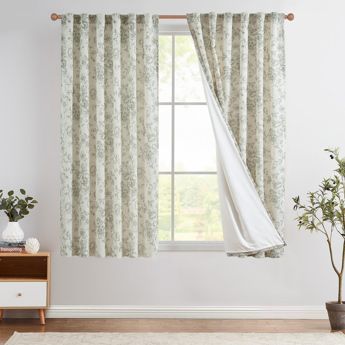 jinchan Vintage Floral Linen Curtains 84 Long for Living Room 2 Panels