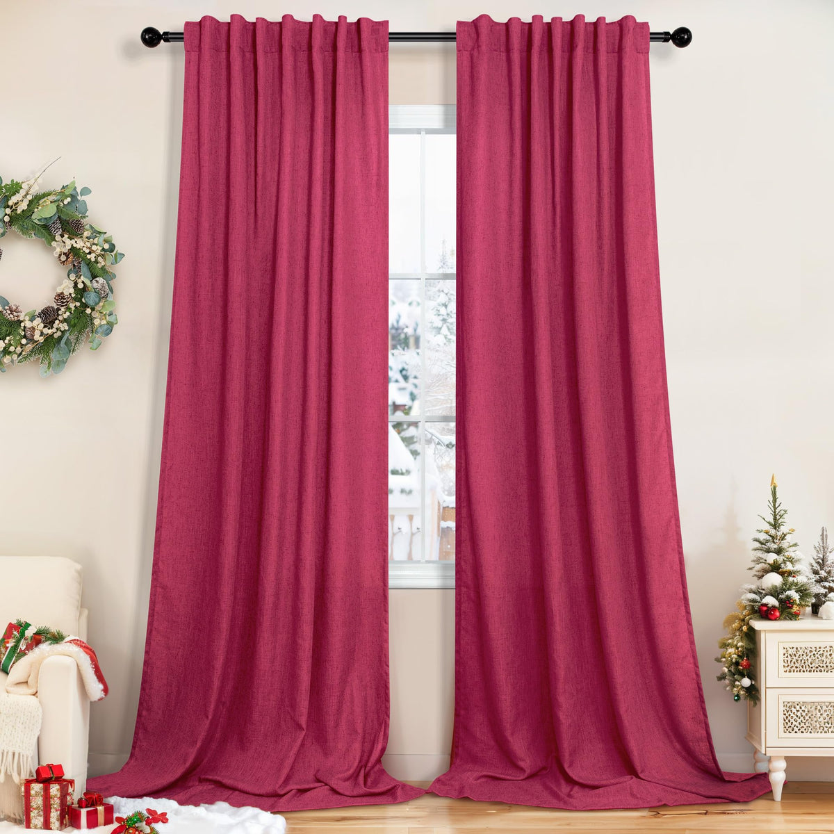 Natural Linen Back Tab Curtains 84 Inch Length for Living Room 2 Panel Pocket Drape Light Filtering Semi Sheer Neutral Country Rustic Farmhouse Boho Curtain Bedroom Muslin Look Ivory Cream Colored