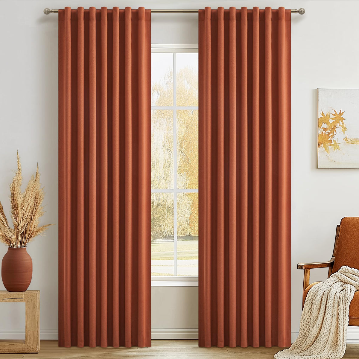100% Blackout Curtains 84 Inch Length 2 Panels Set Farmhouse Style for Bedroom Windows/Living Room Thermal Insulated Neutral Boho Drapes Linen Blend Natural Ivory 7ft Long Hook Belt Pleated/Back Tab