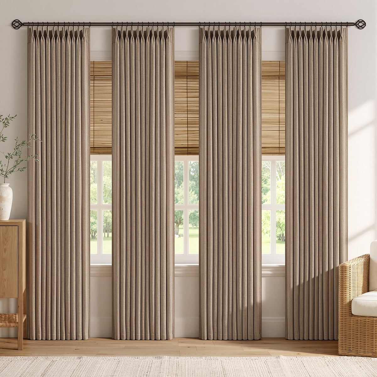 MIULEE 4 Panels Set Pinch Pleated Linen Curtains 90 Inches Long Natural