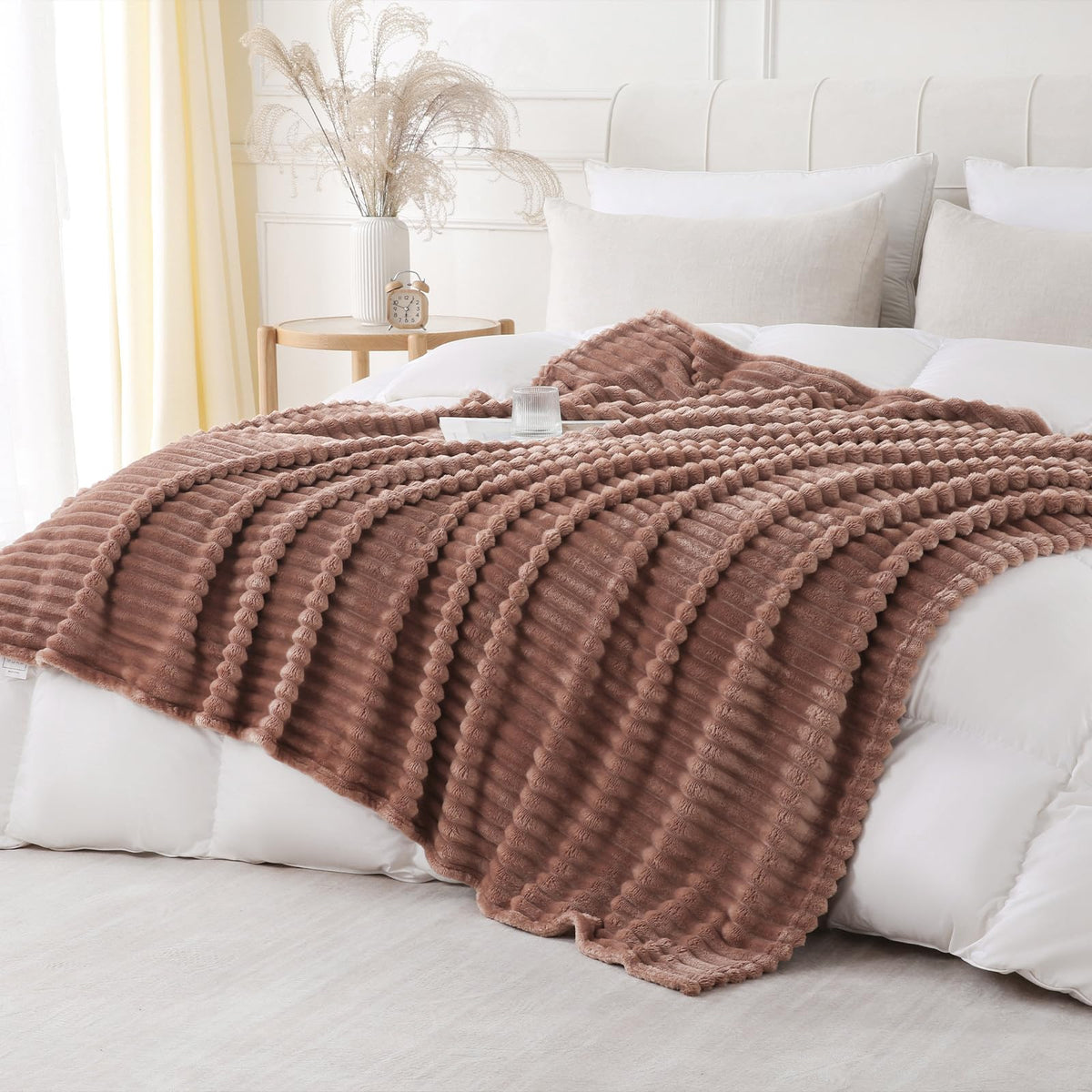 Khaki Throw Blanket for Couch Sofa 50x60 inches Striped Design