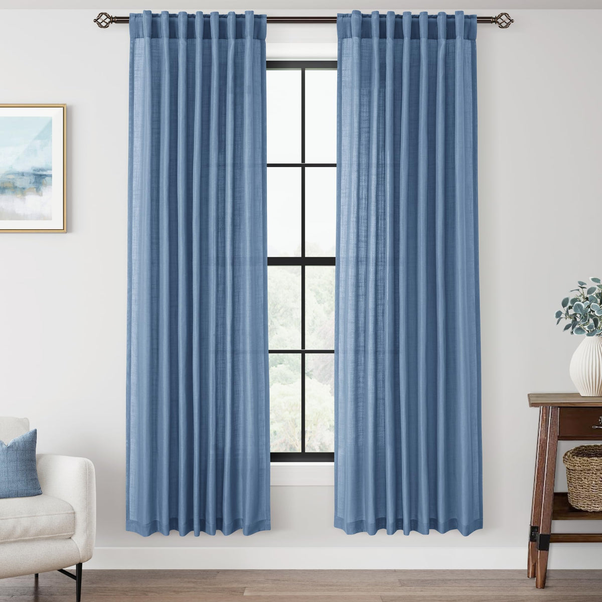 96 inch Long Linen Curtains 2 Panels for Living Room Back Tab Cream Ivory Light Filtering Semi Sheer Curtain 96 inches Long Boho Farmhouse Rustic Linen Drapes Floor to Ceiling Length 8 FT