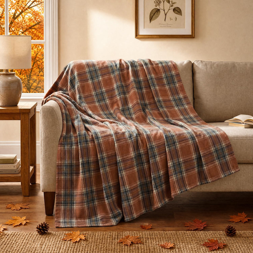 Horaldaily Rust Plaid Fall Decorative Throw Blanket 50x60