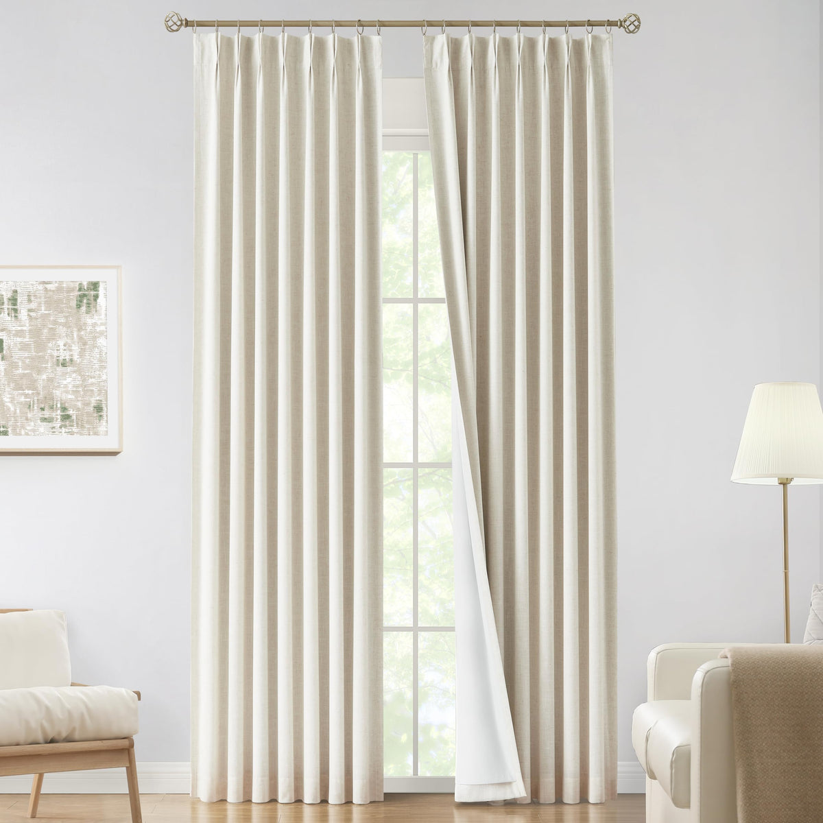 Vision Home Pinch Pleated Full Blackout Curtains Linen Blended Room Darkening Window Curtains 84 inch for Living Room Bedroom Thermal Insulated Pinch Pleat Drapes with Hooks 2 Panel 40"Wx84"L,Blue Fog