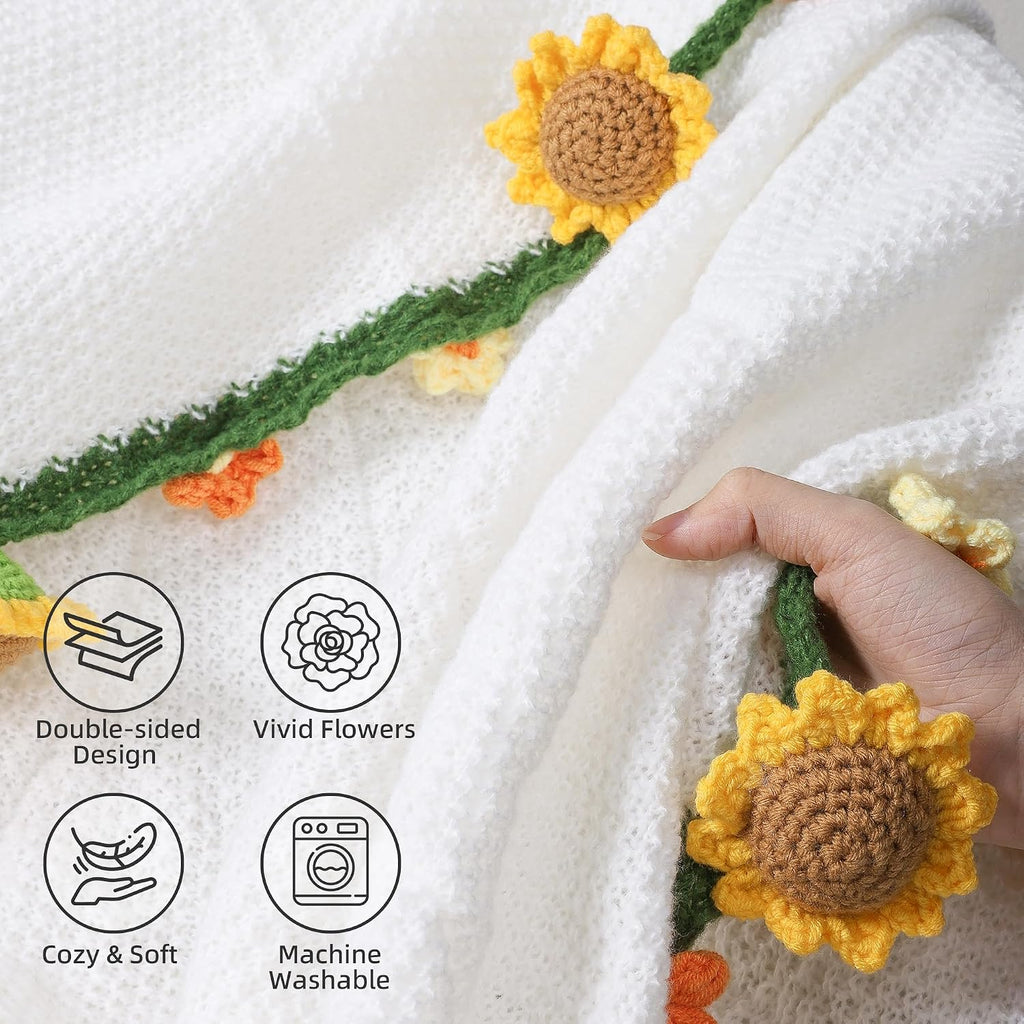 Ivydale 43inch Sunflowers Crochet Blanket Knitted Flower Bouquet Throw