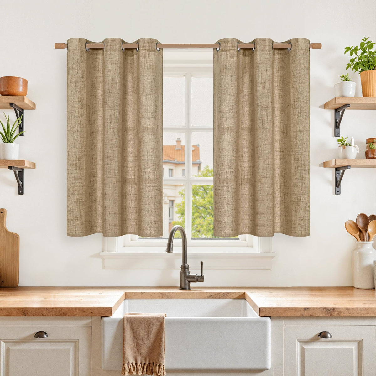 YoungsTex Linen Semi Sheer Curtains 63 Inch Length, Light Filtering Drapes