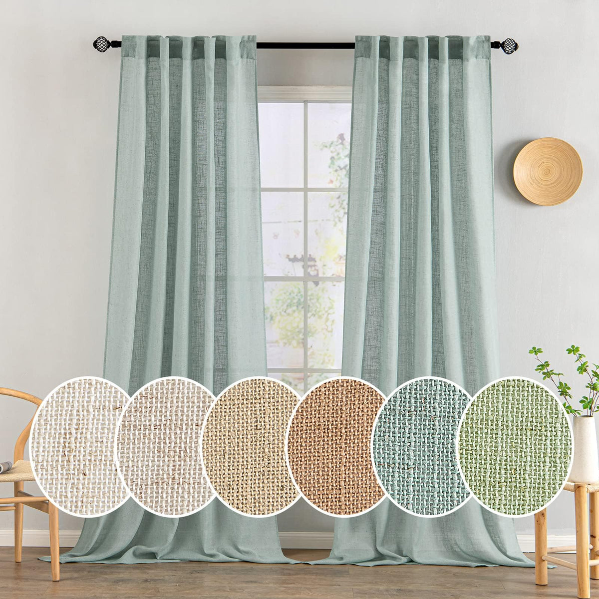 MIULEE Taupe Linen Curtains 52x84 Inch Length for Bedroom and Living Room