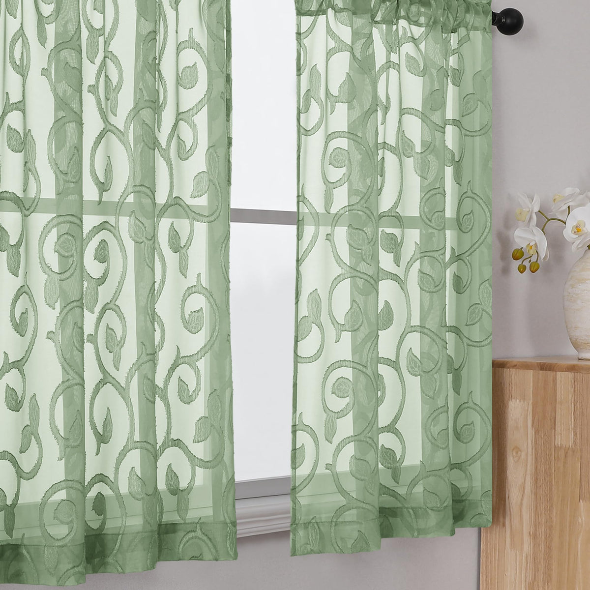 OWENIE Furman Ivory Sheer Curtains 84 inches Long for Bedroom Living Room 2 Panels Set, Jacquard Clip Light Filtering Semi Sheer Curtain Rod Pocket Window Drapes, 2 Pcs Each 40 W 84 L