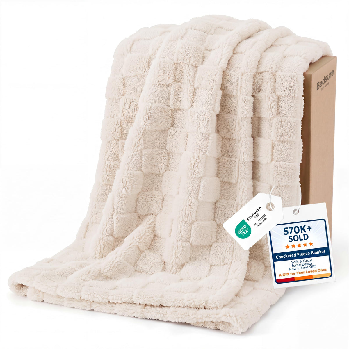 Bedsure Checkered Fleece Throw Blanket,Cute Home Decor,Sage Green,50"×60"
