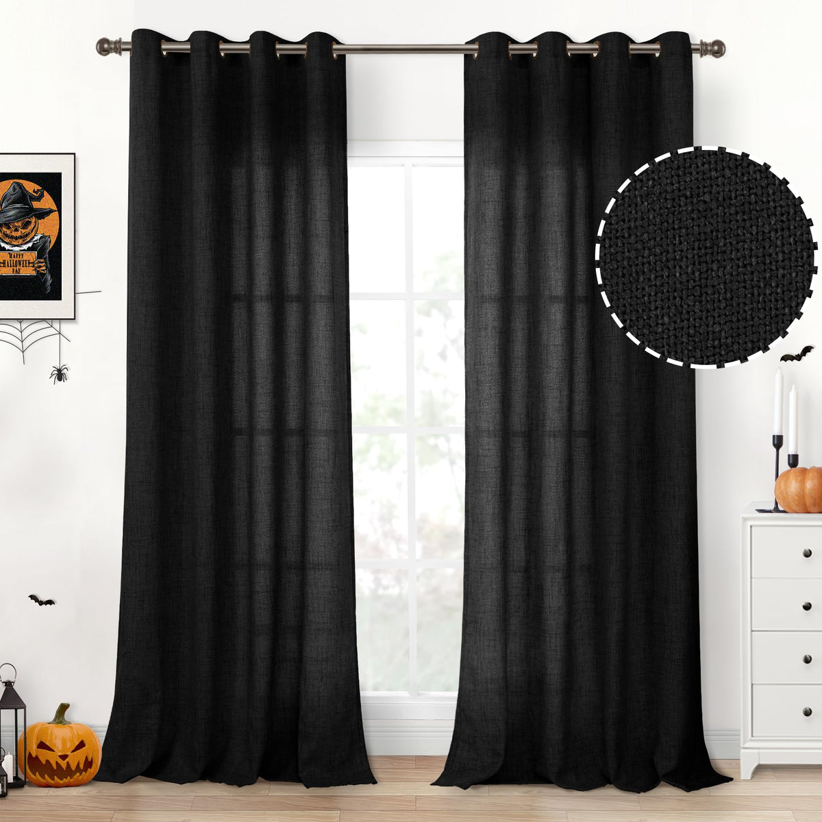 YoungsTex Linen Semi Sheer Curtains 63 Inch Length, Light Filtering Drapes