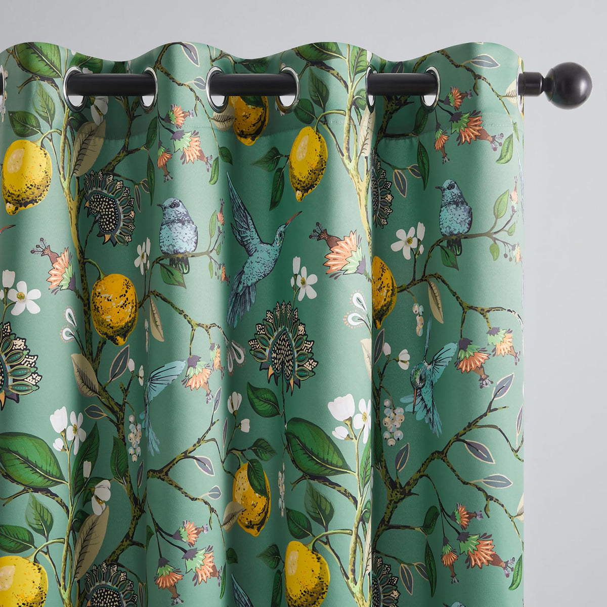 Topfinel Mustard Yellow Vintage Curtains & Drapes 84 Inches Long, Grommet Luxury Whimsical Floral Lemon Hummingbird Patterned Waverly Mid Century Colorful Blackout Drapes for Living Room Bedroom