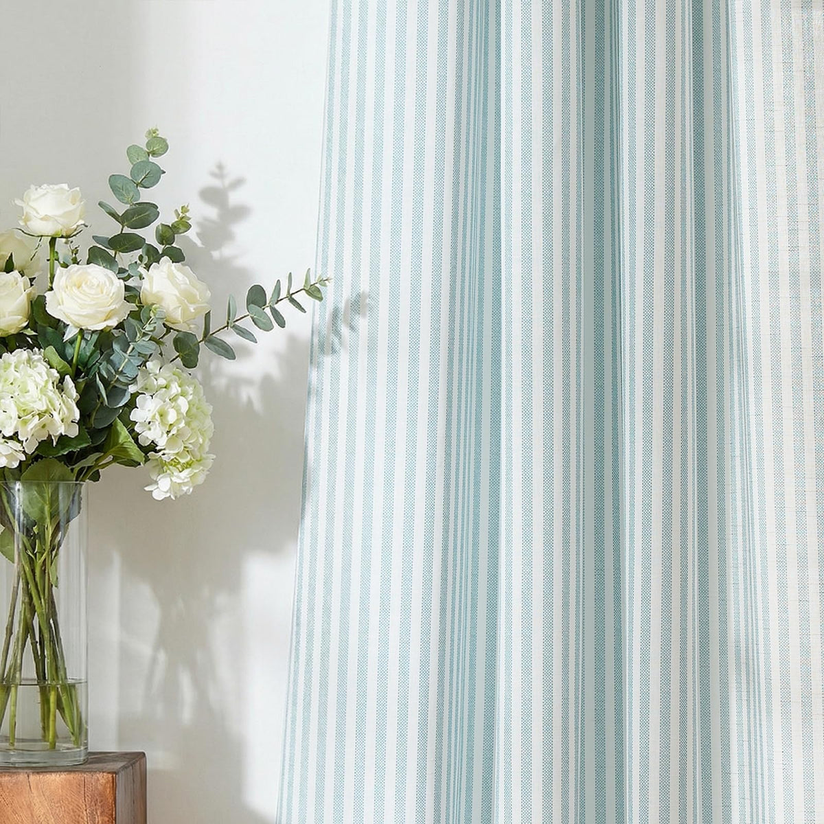 jinchan Linen Curtains 84 Inch Taupe Grey Stripe on Beige Grommet 2 Panels