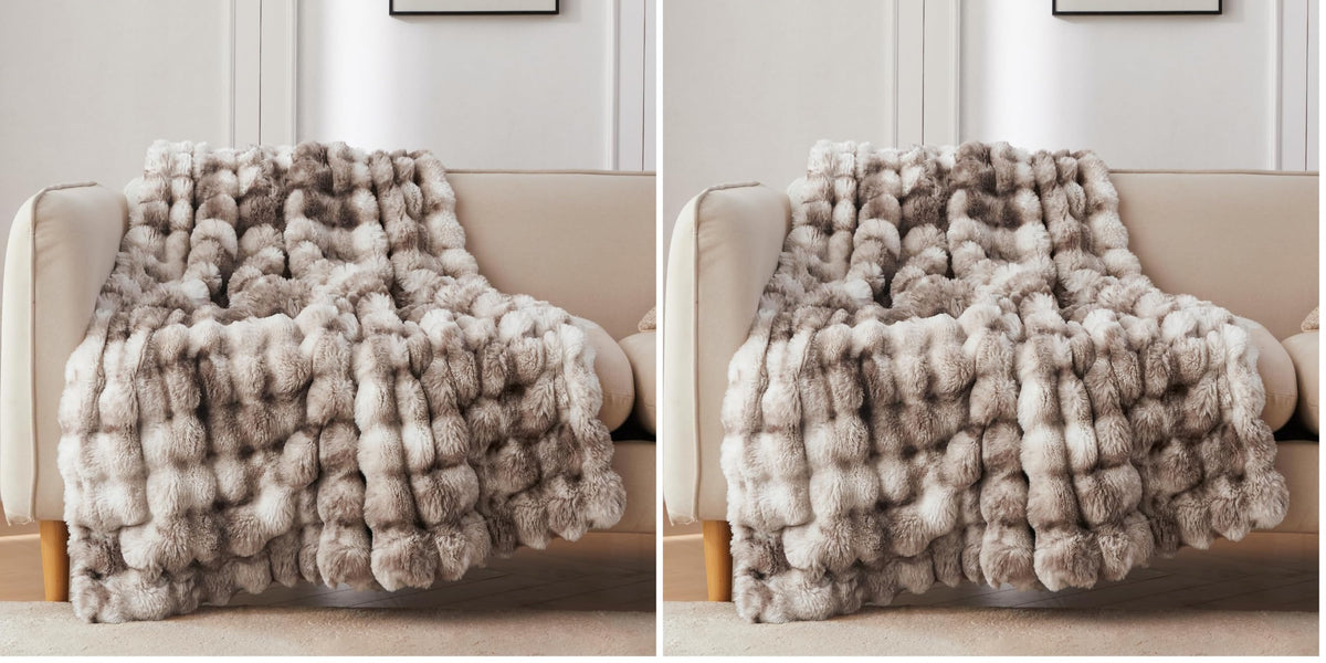COOVA Soft Bubble Faux Fur Throw Blanket, 50"x60", Tie-dye Brown