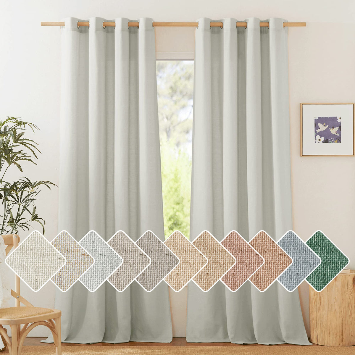NICETOWN Natural Linen Curtains 84 inch Long 2 Panels Set, Grommet Top Thick Linen Burlap Semi Sheer Vertical Drapes Privacy Assured with Light Filtering for Bedroom/Living Room, W55 x L84