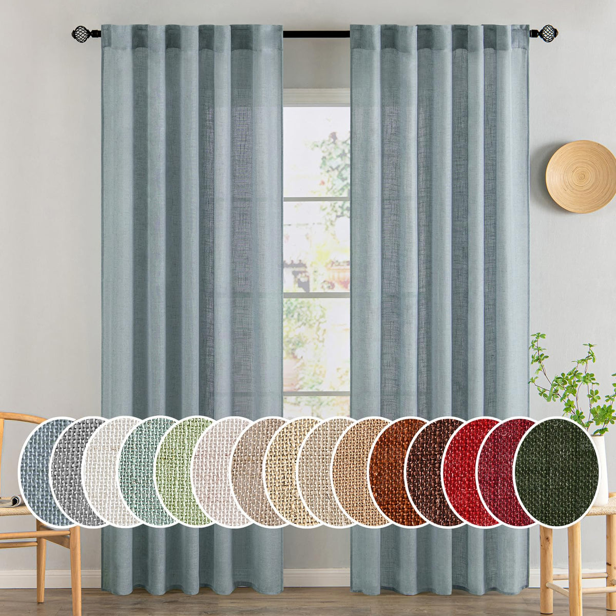MIULEE Natural White Linen Curtains 52x90 Inch Long 2 Panels for Bedroom