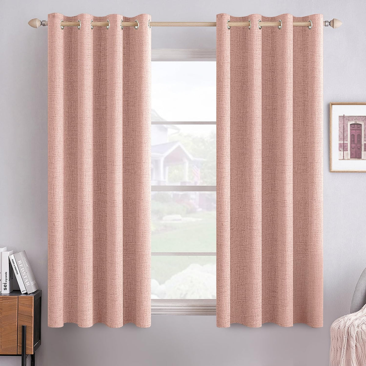 MIULEE 100% Blackout Linen Curtains for Bedroom 52x84 Inches Dusty Blue