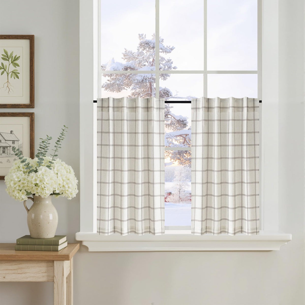NICETOWN Moss Green Linen Plaid Curtains 96 inches Long for Bedroom