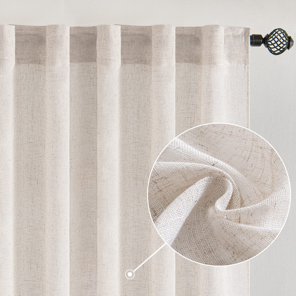 MIULEE Taupe Linen Curtains 52x84 Inch Length for Bedroom and Living Room