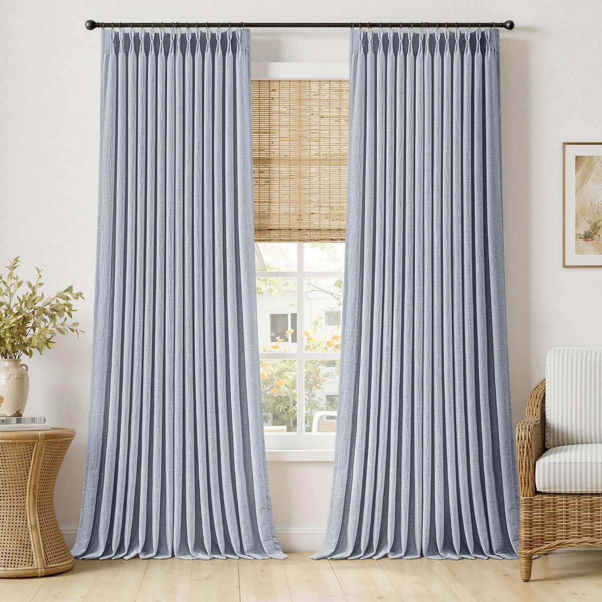 MIULEE Pinch Pleated Linen Curtains 96 Inches Long Beige White 2 Panels